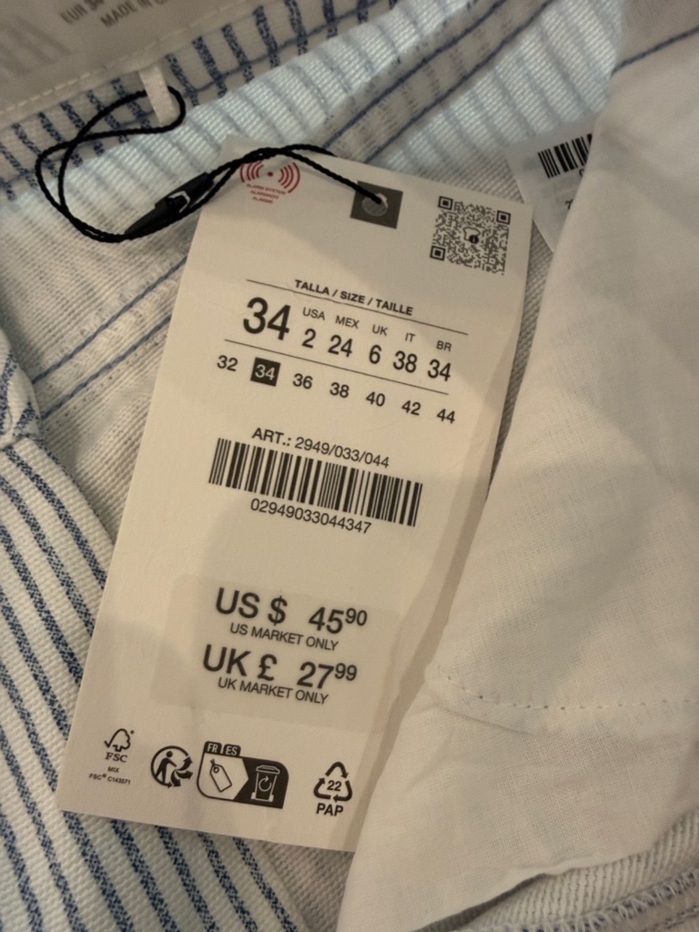 Zara Womens Blue & White Pinstripe Chinos - Picture 8 of 10